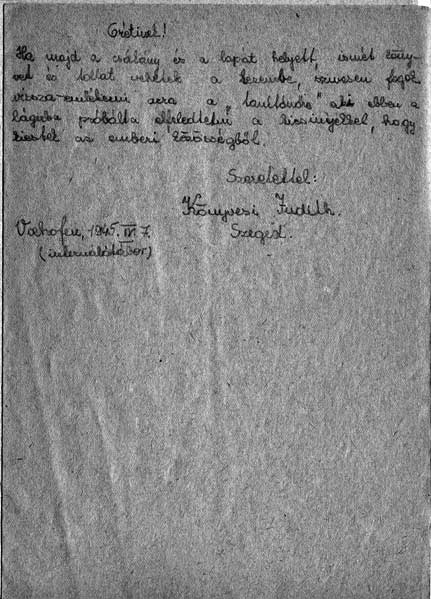 Brief von Judith Könyvesi
